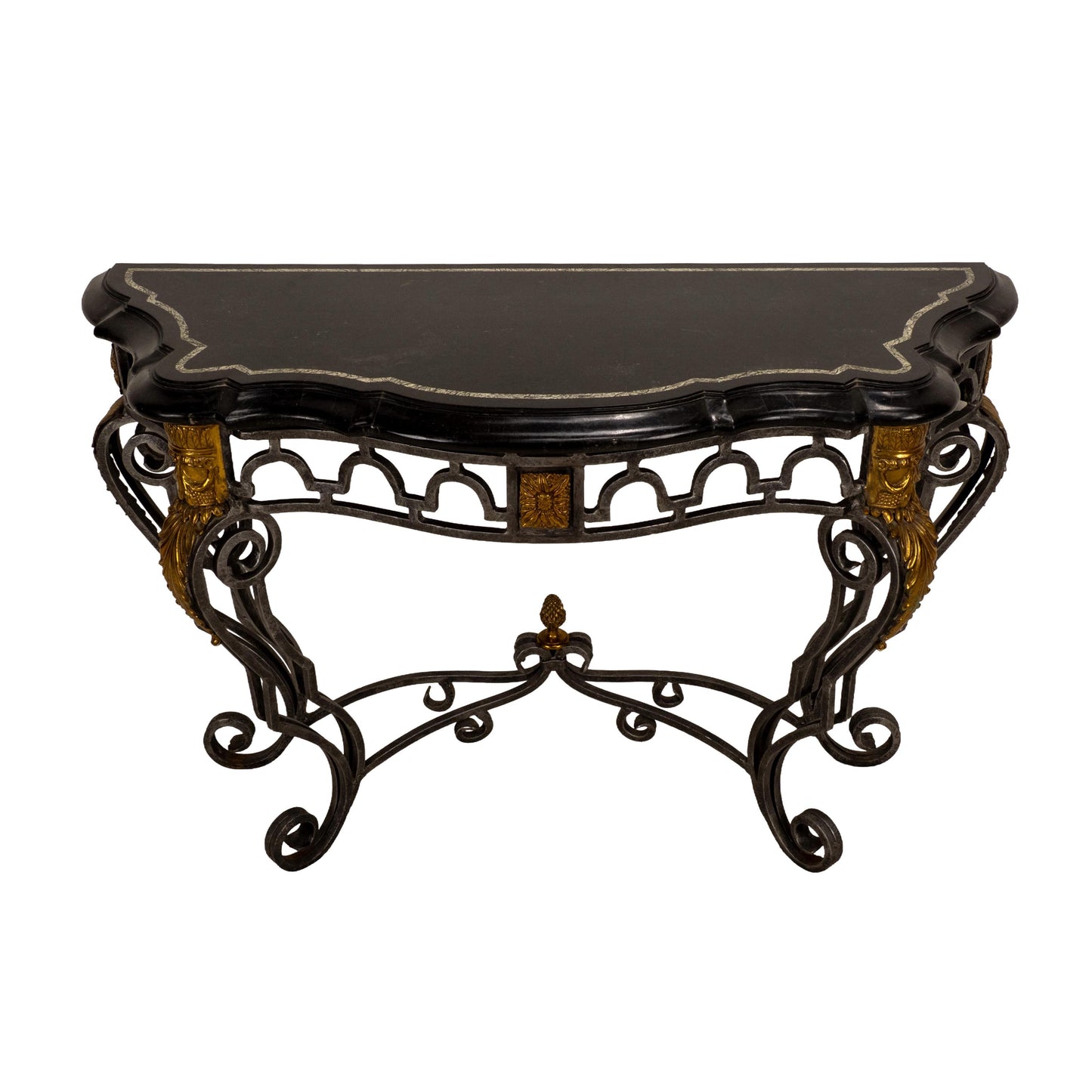 Maitland Smith Tessellated Marble Console Table Louis XV Style Iron Brass