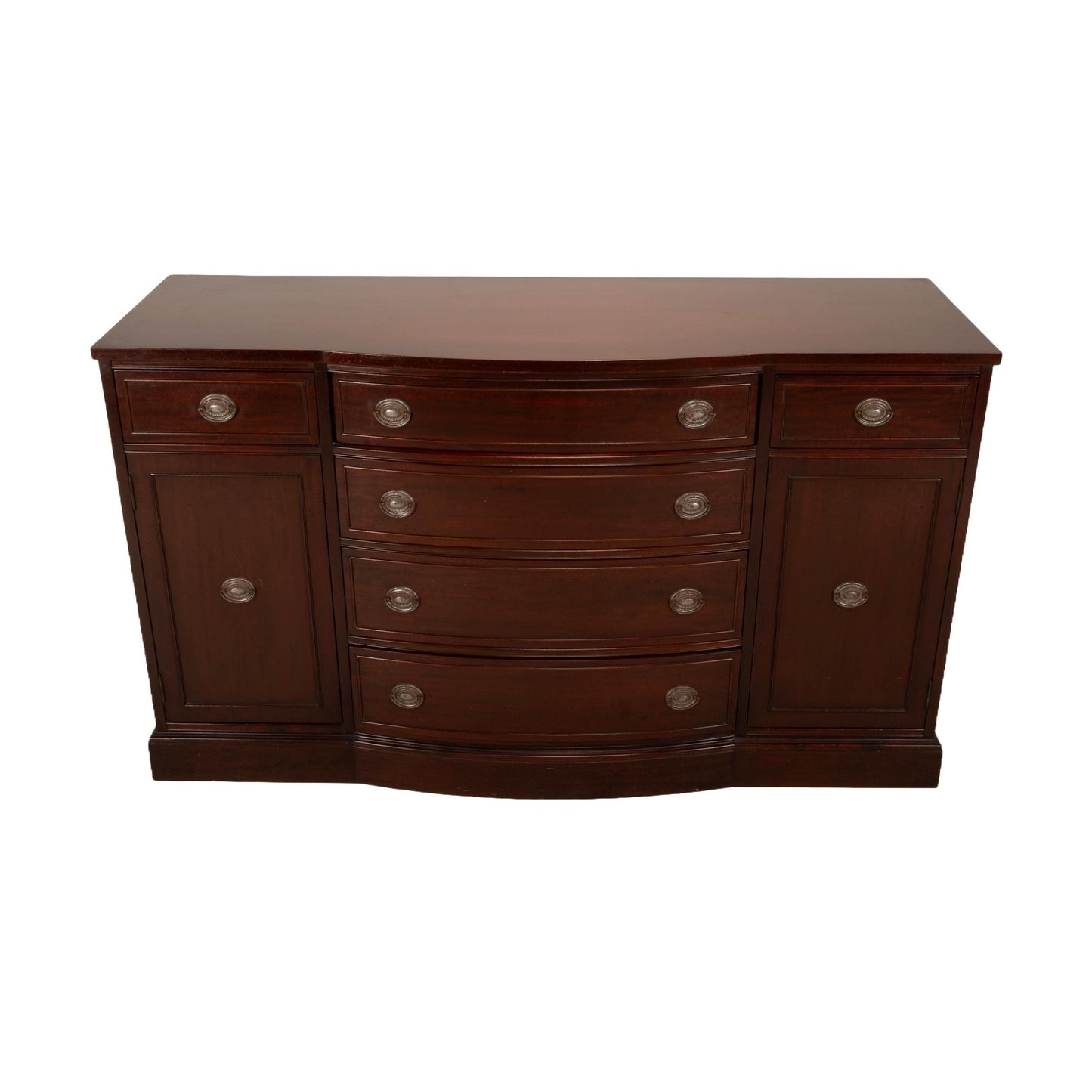 1940s Rway Northern Furniture Co Mahogany Bow Front Buffet Server Sideboard, Elegant Dining Room Furniture, Classic Piece