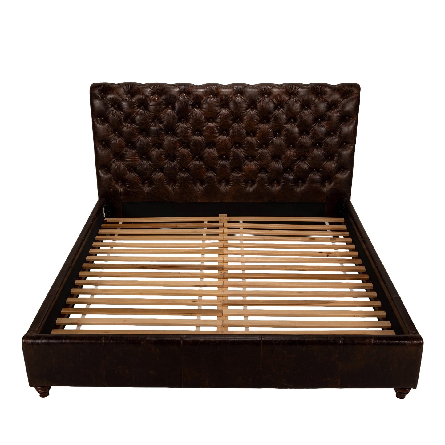 Pottery Barn Tufted Leather Chesterfield King Bed – Distressed Brown Leather & Nailhead Trim