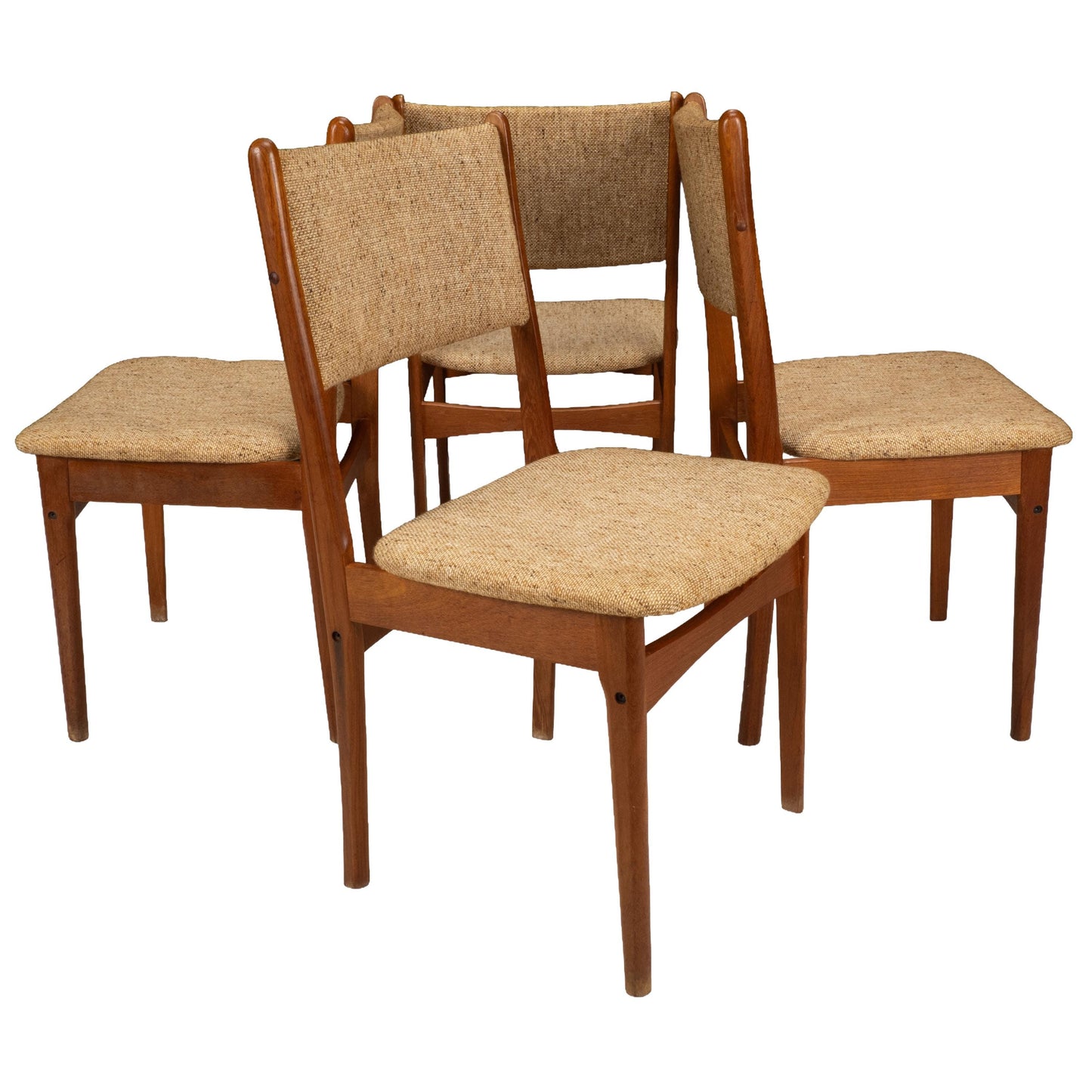 Set of 4 Danish Modern Dining Chairs Teak Frame Tweed Upholstery Mid Century