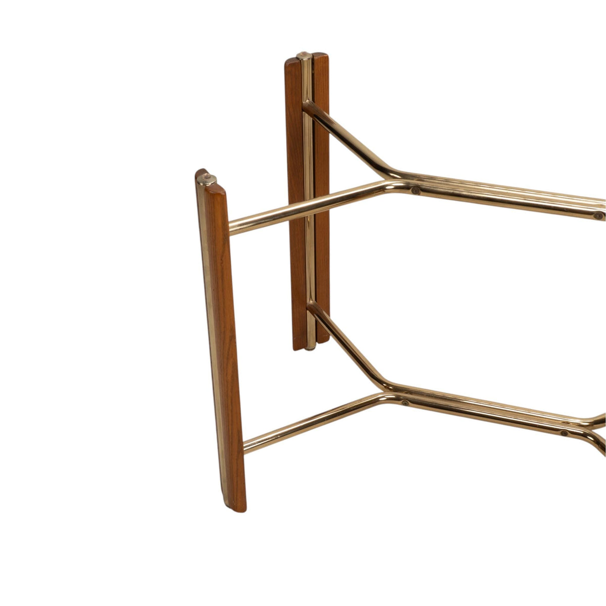 1980s Chromcraft Dining Table Base, Oak and Polished Brass - For Glass Top