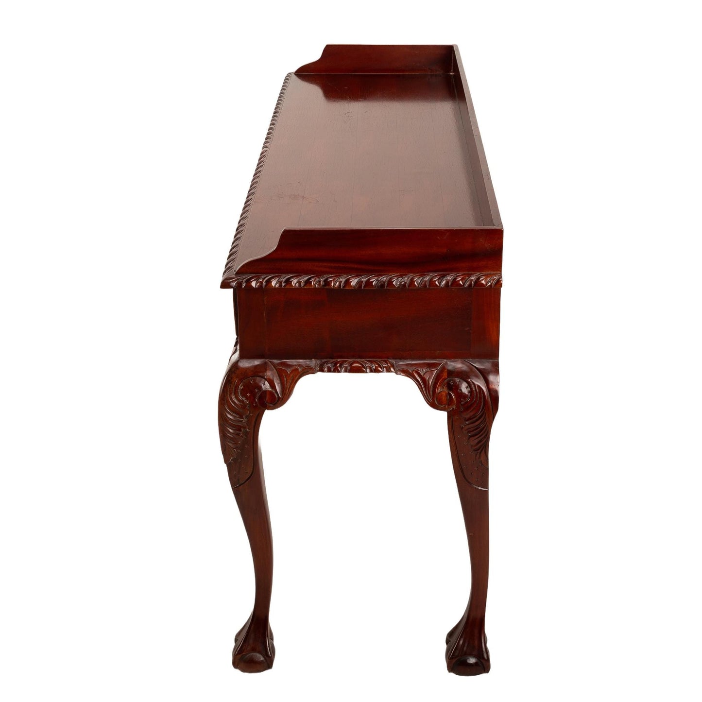 1940s Mahogany Chippendale Ball & Claw 3 Drawer Writing Desk/ Sofa Table , Elegant Carved Table, Baroque Console, Deep Wood Tones,