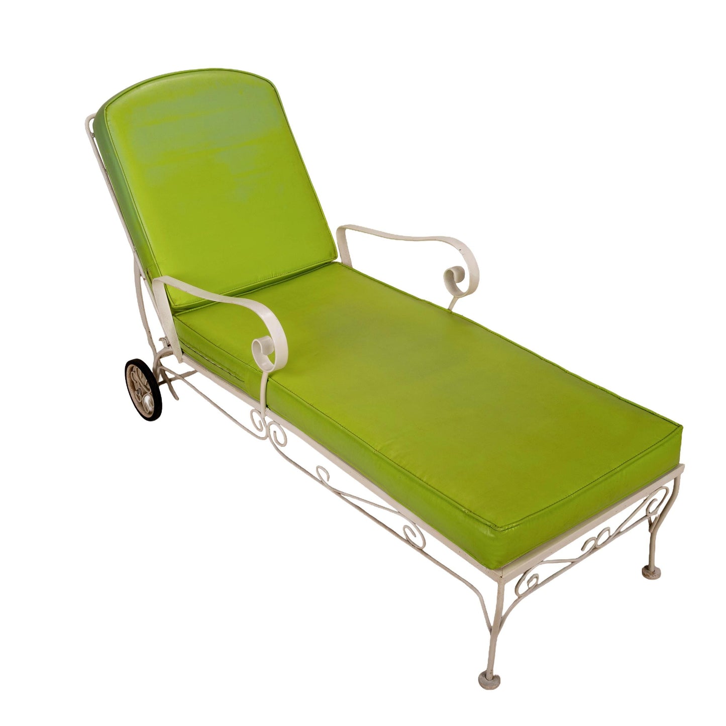 1960s Floral Wrought Iron Patio Chaise Lounge Chair Lounger , Vintage Mid Century Flair