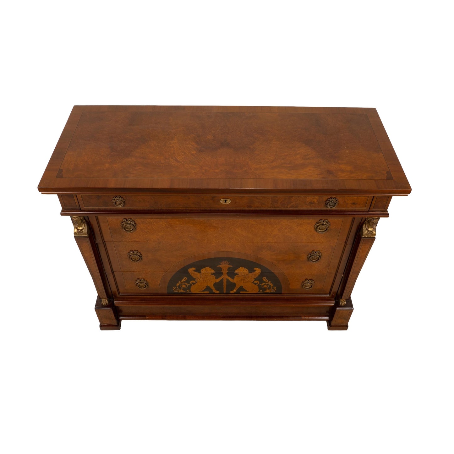 Empire Style Chest of Drawers W/ Griffin Motifs &Hidden Drawer, Neoclassical Dresser