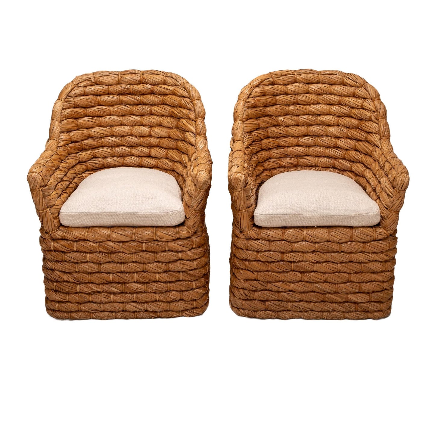 Ralph Lauren Joshua Tree Woven Lampakanay Barrel Back Chairs - A Pair , Boho Chic Unique Statement Pieces, RL Tropical US Shipping Available