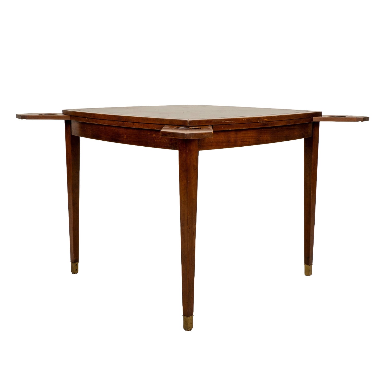 Vintage Old Colony Beacon Hill Walnut & Leather Games Table W/ Hidden Drink Holders