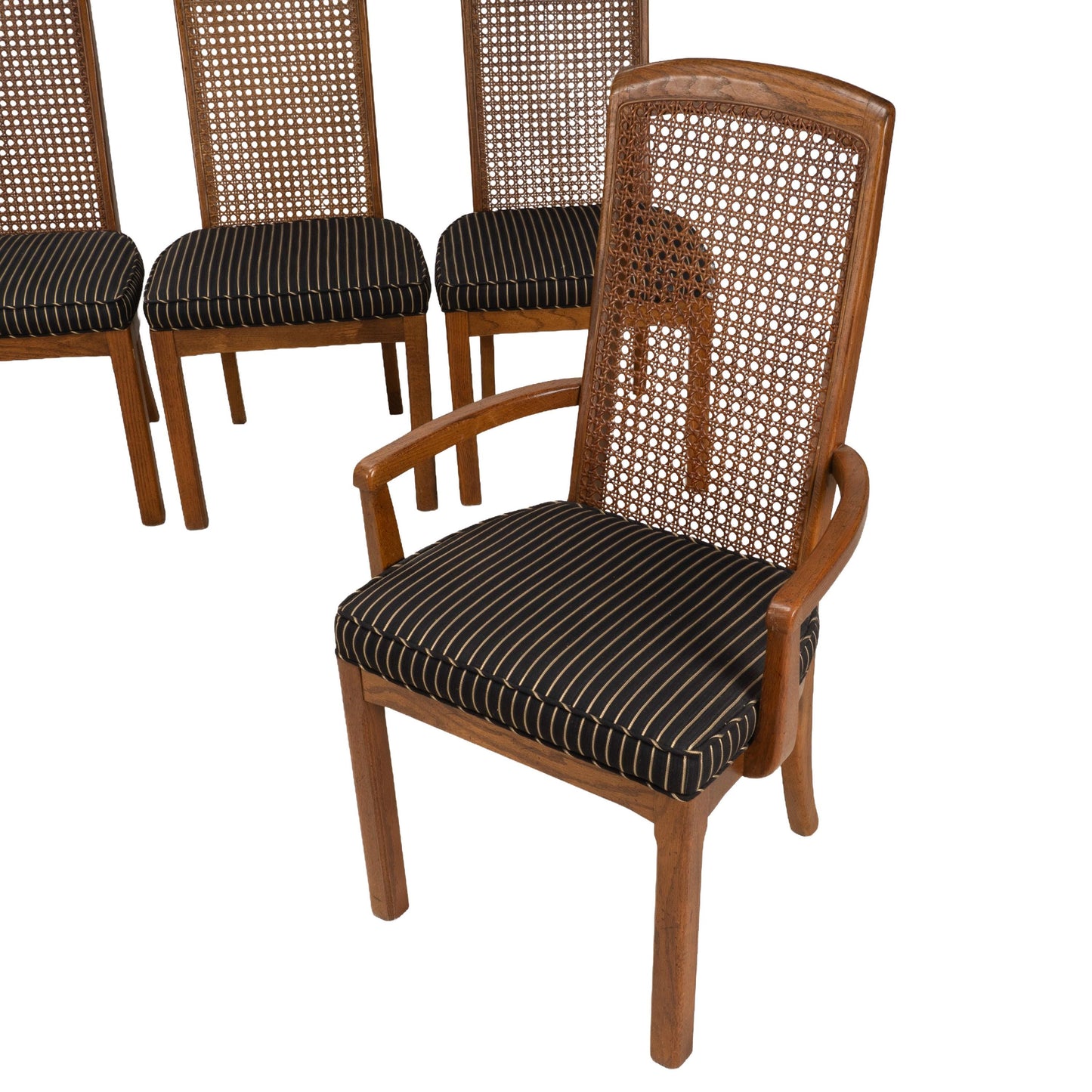 Drexel Heritage Mid Century Cane Back Oak Dining Chairs - Set of 8