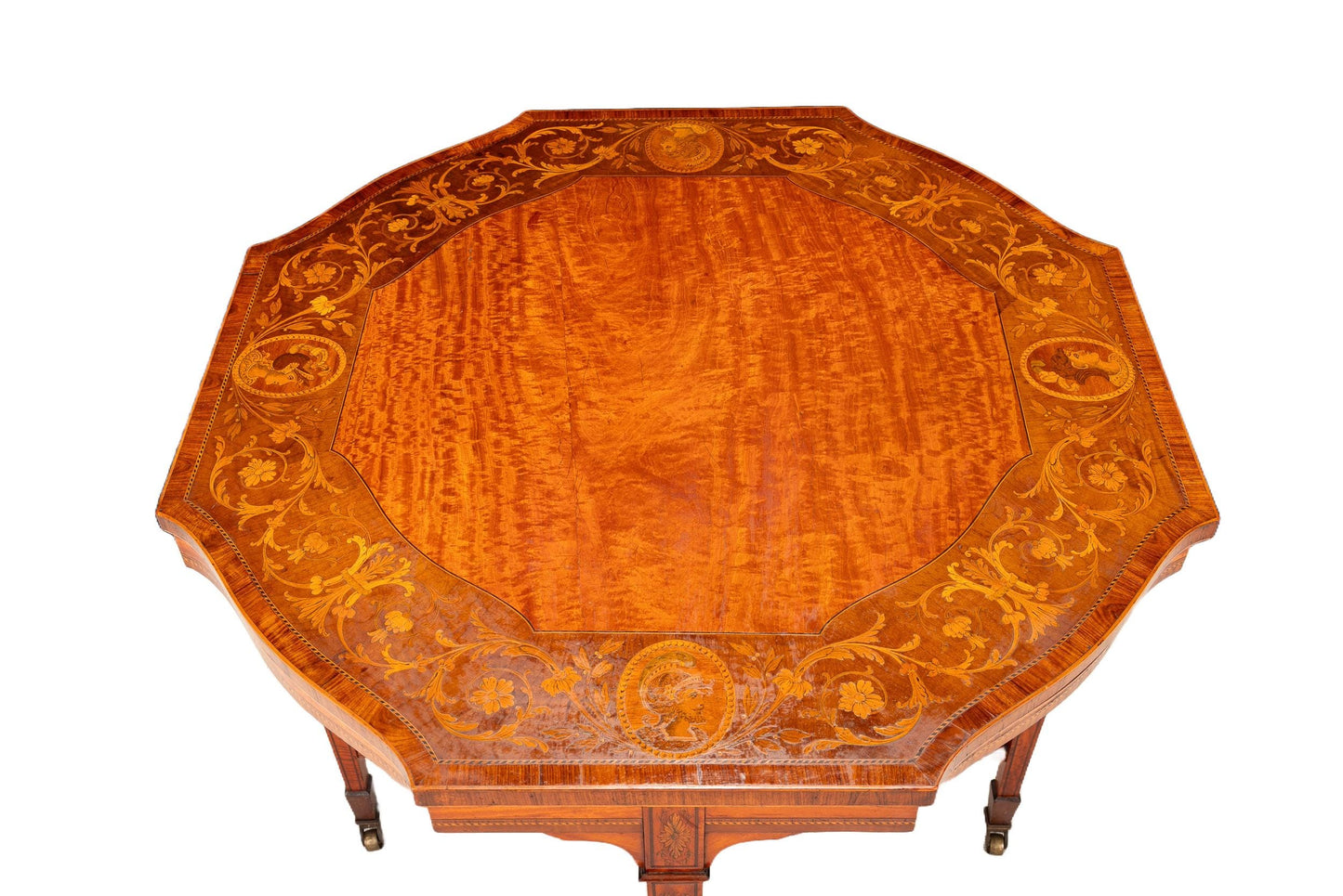 Late 19th Century Edwardian Crossbanded Marquetry Center Table - Highly Detailed , Antique Furniture, Incredible Woodworking Card Table