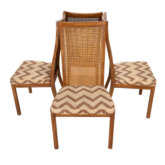 1970s Mid Century Modern Drexel Caned Back Chevron Dining Side Chairs- Set of 4 - Need Reupholstered