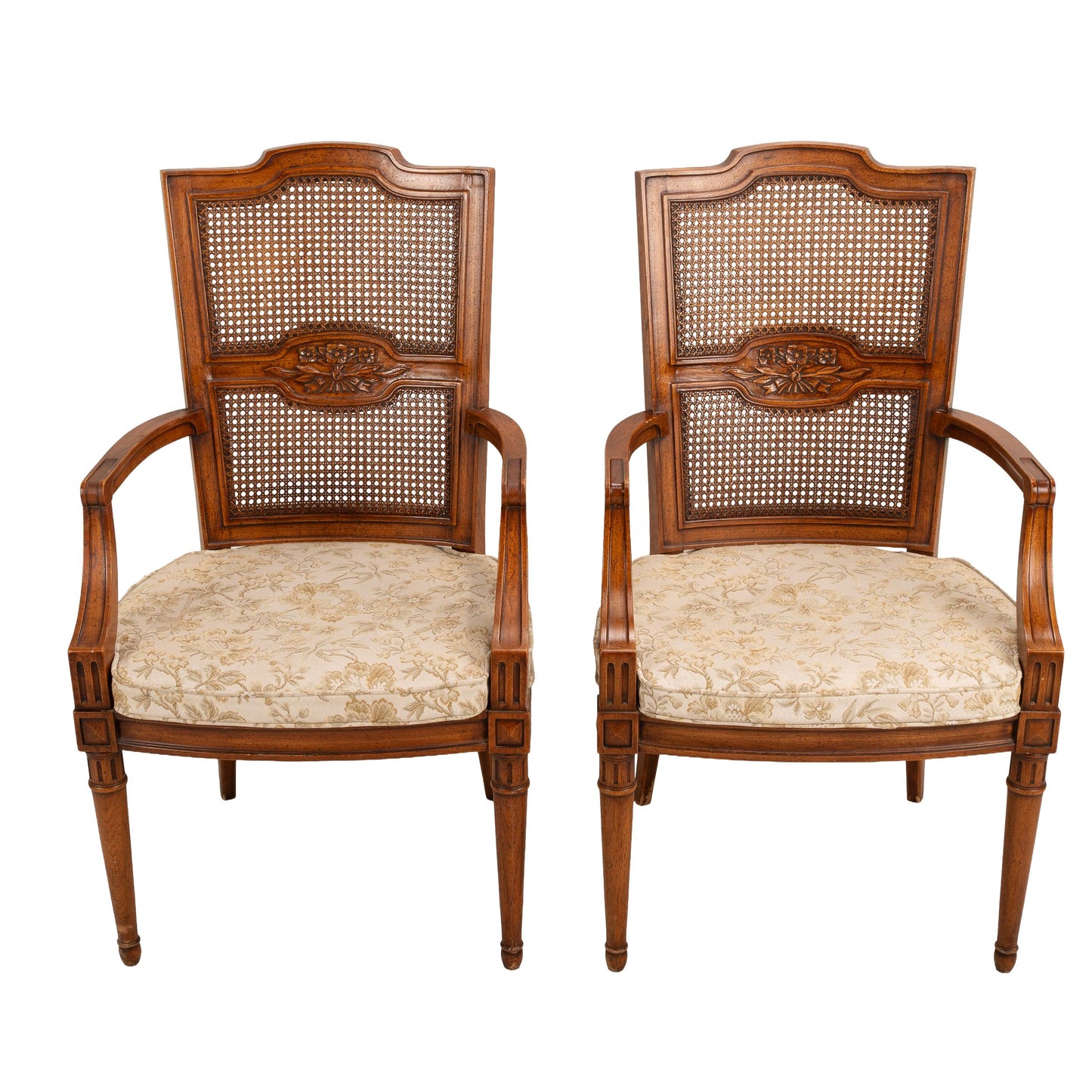 French Regency Louis XVI Caned Back Carved Side Chairs – Pair, Antique Neoclassical Dining Chairs, Elegant Vintage Seating