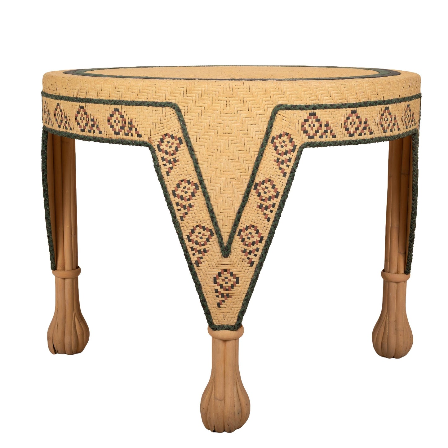 Unique Southwestern Aztec Style Round Wicker Center Table - 36" x 36" x 29"