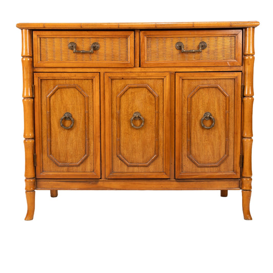 Vintage Broyhill Faux Bamboo Credenza – Palm Beach Regency Chinoiserie Sideboard – 1960s Hollywood Glam Console Cabinet - USA Shipping Avail