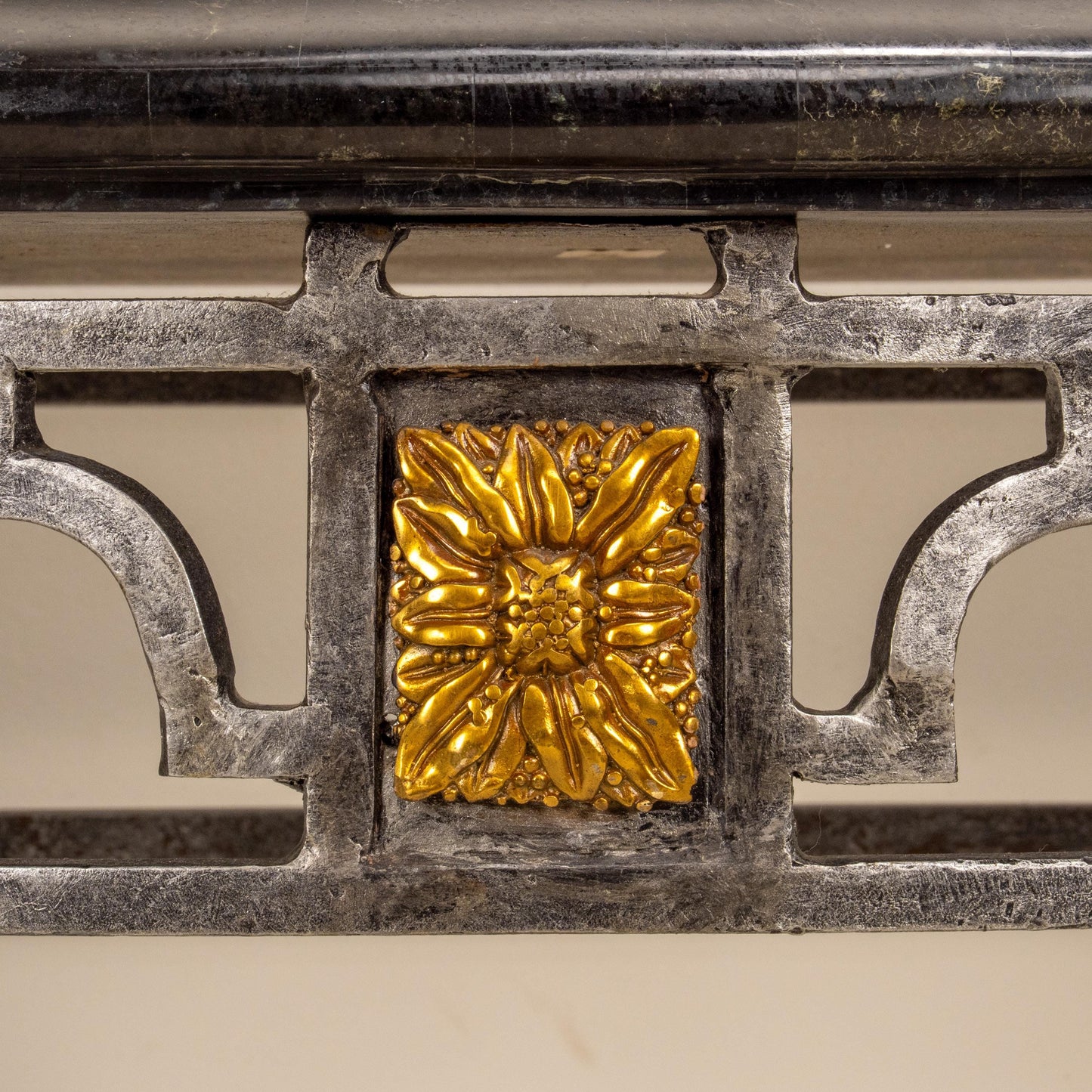 Maitland Smith Tessellated Marble Console Table Louis XV Style Iron Brass