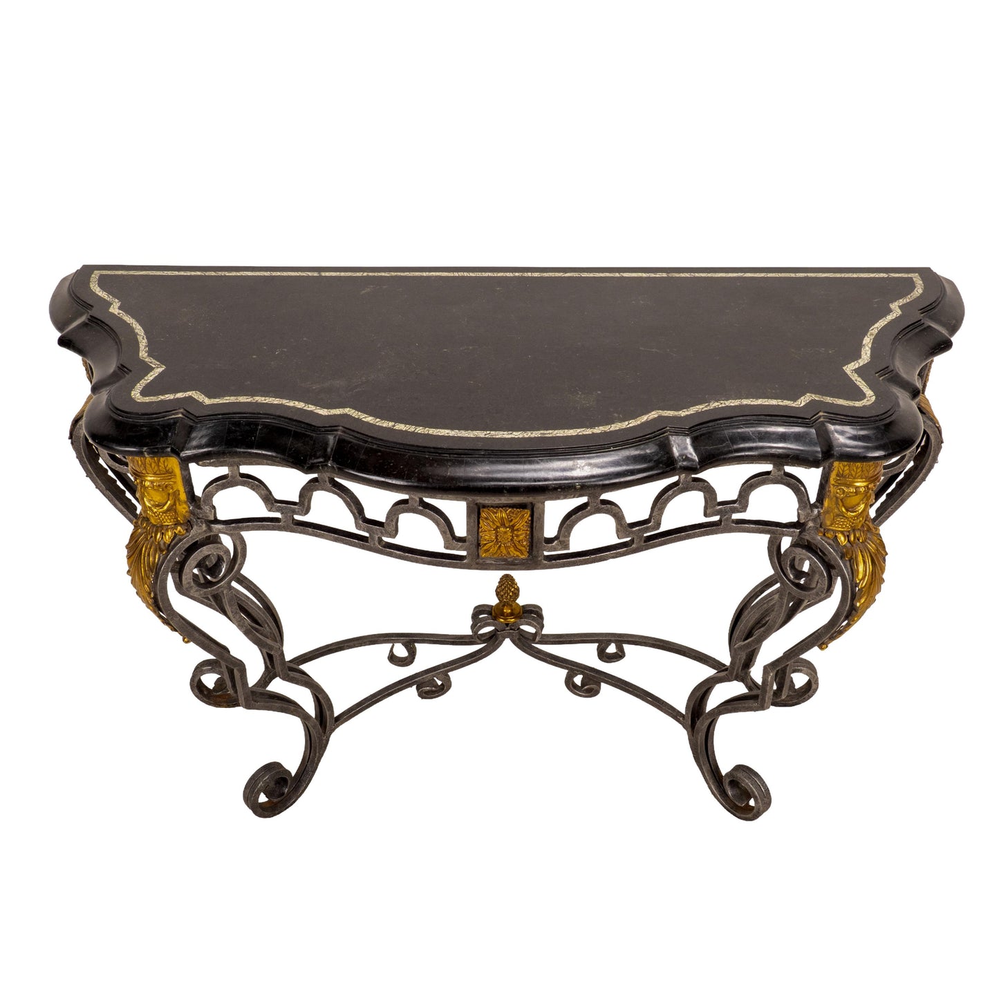 Maitland Smith Tessellated Marble Console Table Louis XV Style Iron Brass