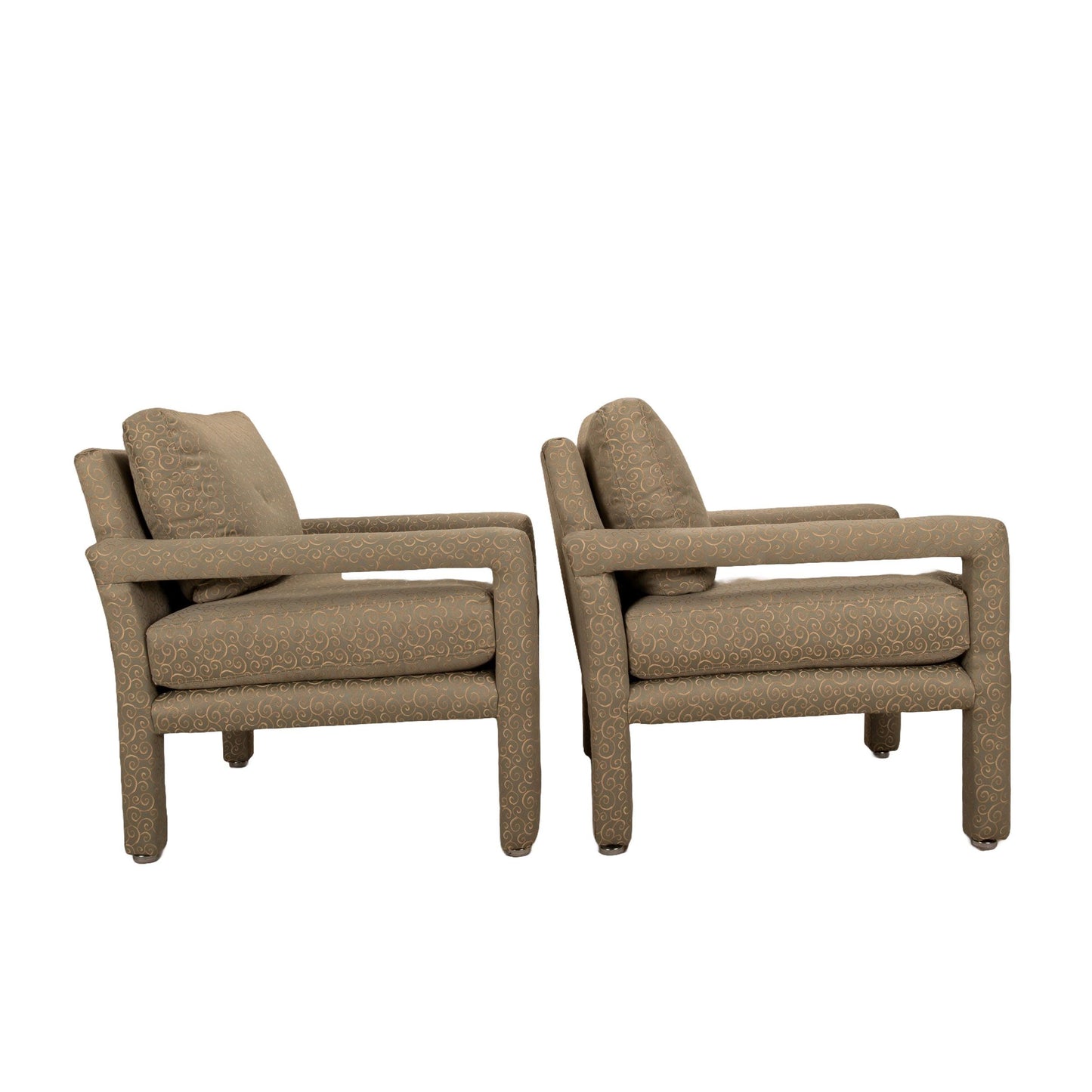 1980s Milo Baughman Style Parson Upholstered Lounge Chairs - A Pair , Classic Mid Century Modern Design MCM , High End Quality Piece