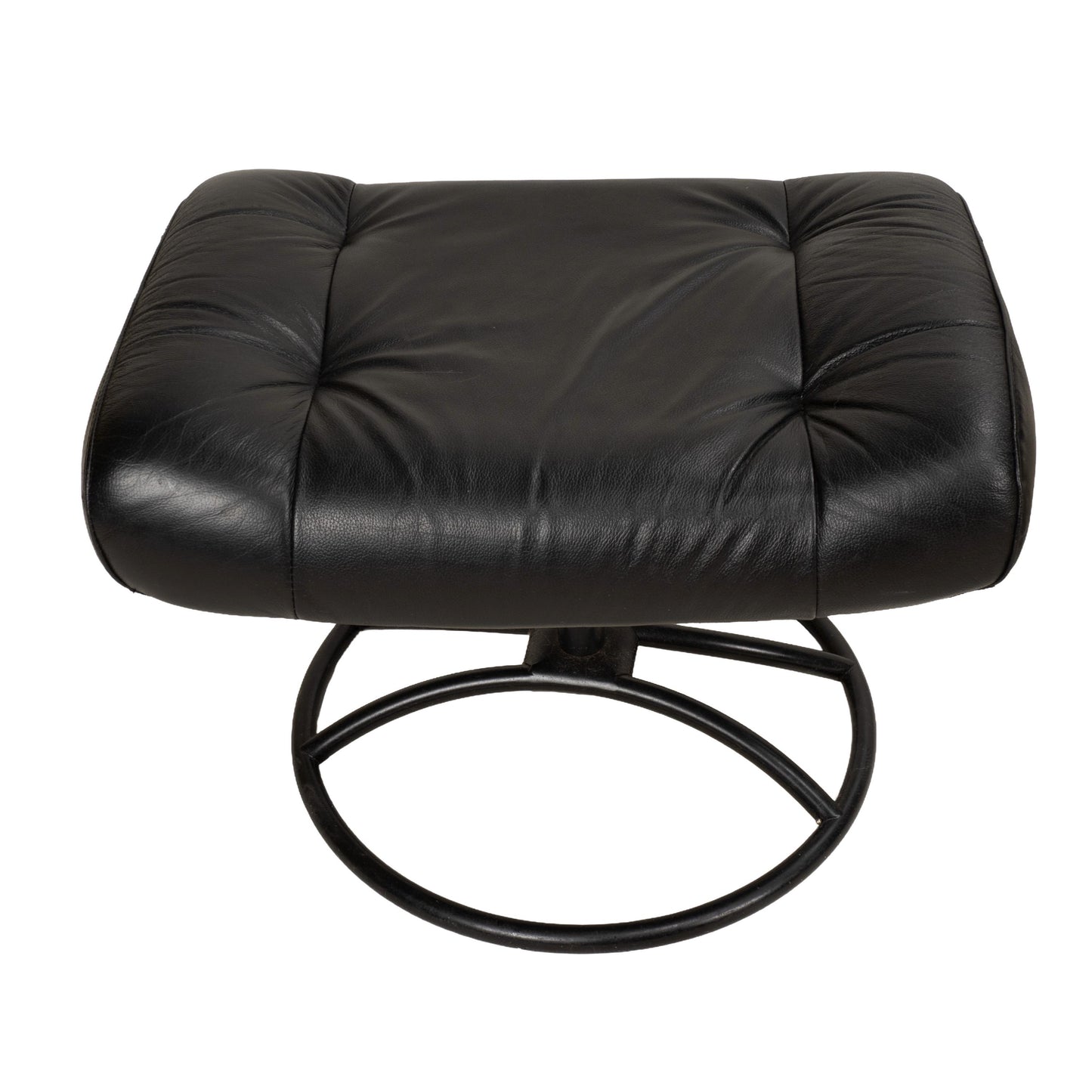 1980s Vintage Ekornes Stressless Black Leather Recliner & Ottoman Made in Norway