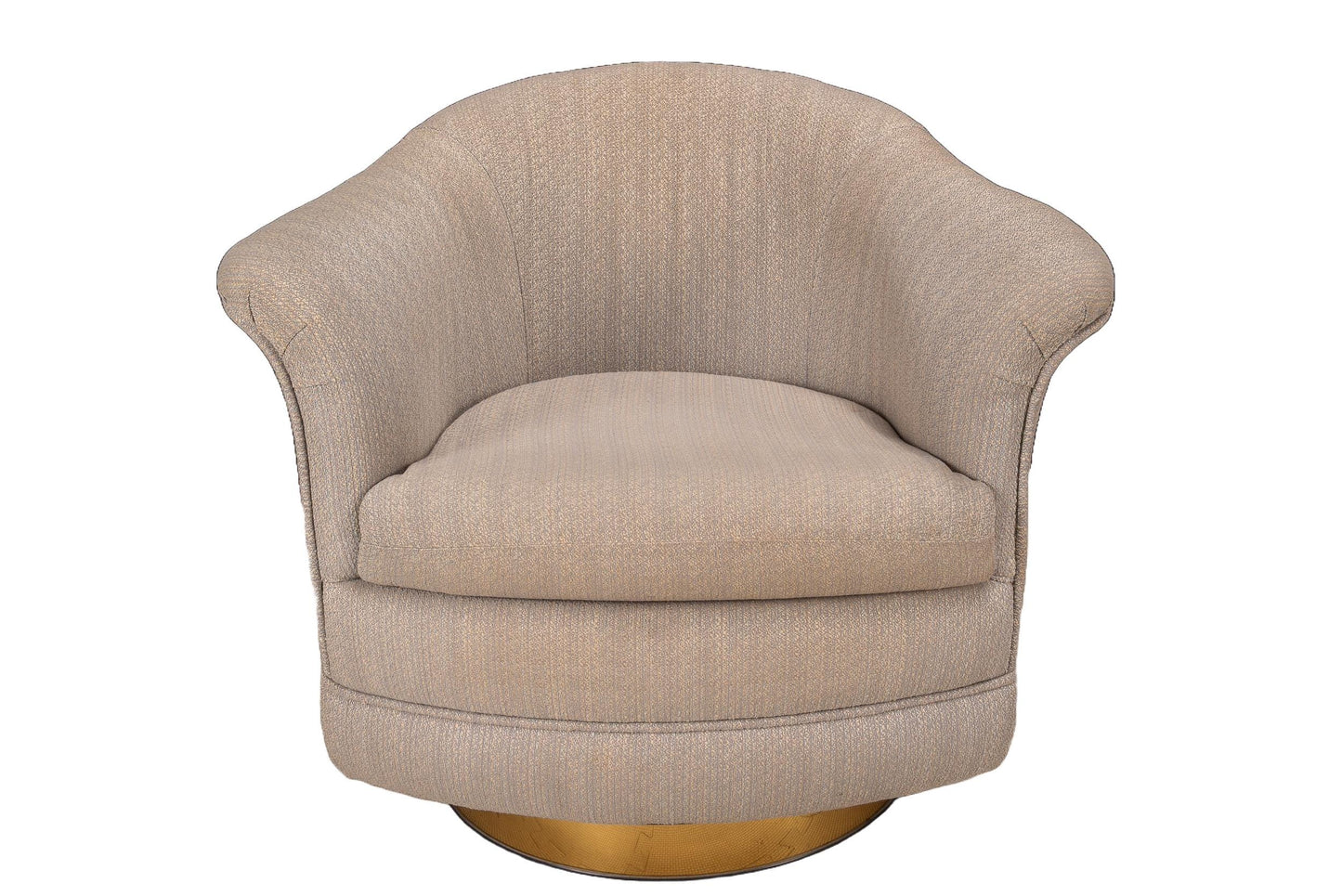 1989 Milo Baughman for Thayer Coggin Swivel Tub Lounge Chairs - A Pair , Hollywood Regency MCM Gold Trimmed Base USA Shipping Available