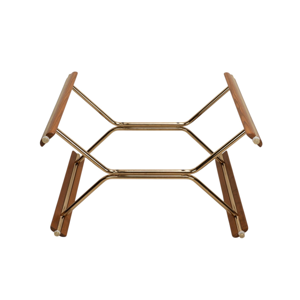 1980s Chromcraft Dining Table Base, Oak and Polished Brass - For Glass Top