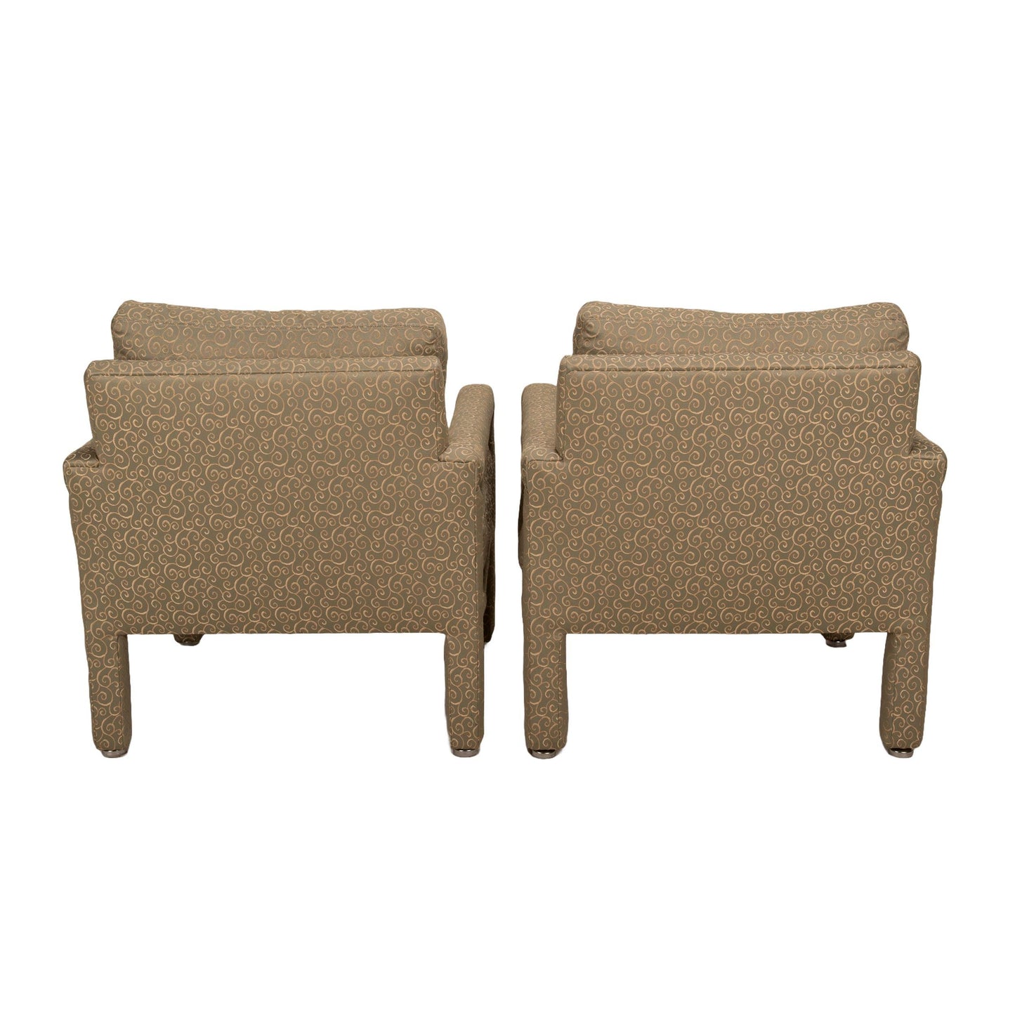 1980s Milo Baughman Style Parson Upholstered Lounge Chairs - A Pair , Classic Mid Century Modern Design MCM , High End Quality Piece