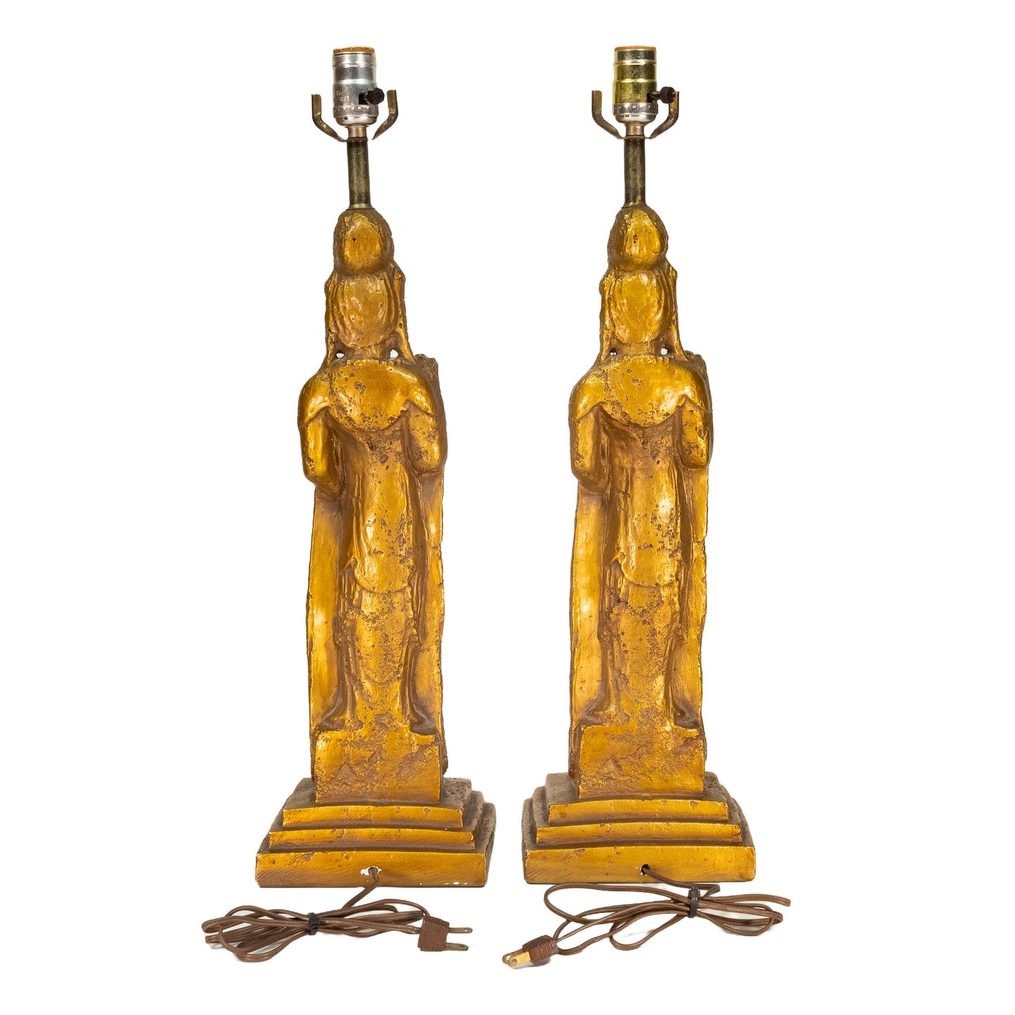 1960s Westwood Tony Paul Hollywood Regency Quan Yin (Buddha) Lamp Gold Gilt - A Pair , Statement Pop Piece, Unique Figural Light