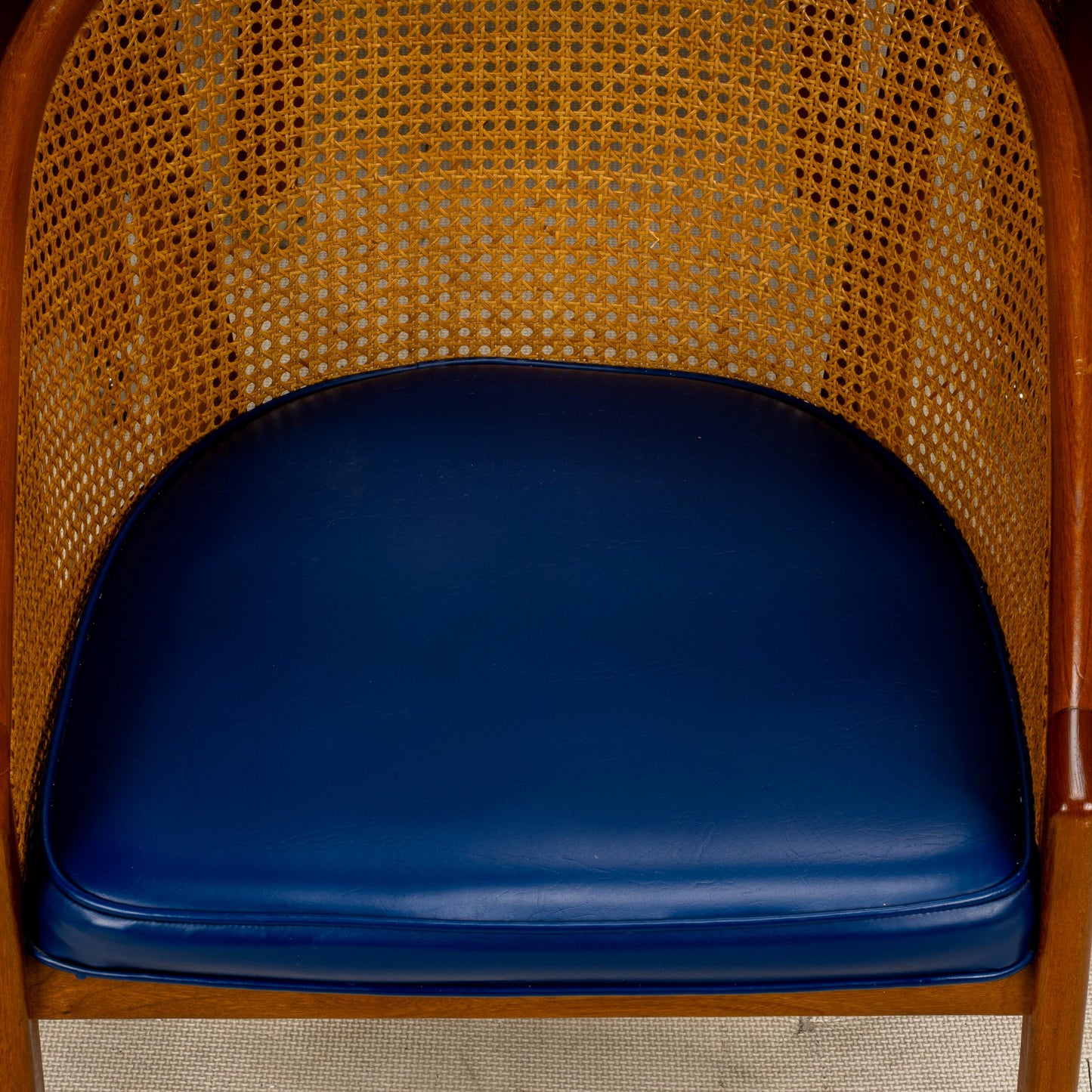 Set of 4 Bent Oak & Cane Tub Chairs on Casters W/ Royal Blue Cushions in the Manner of Ward Bennett
