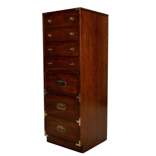 Vintage 1970s Bernhardt Campaign Style Lingerie Chest Dresser with Brass Hardware, Mid Century Modern, Retro Bedroom Storage