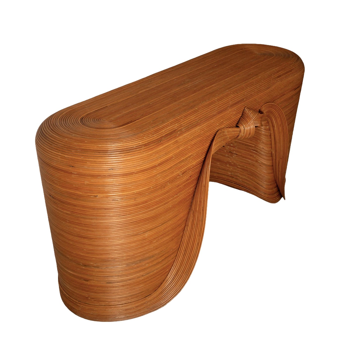Mid-20th Century Organic Modern Pencil Rattan Split Reed Bambo Console Table, Free Form Unique Flow