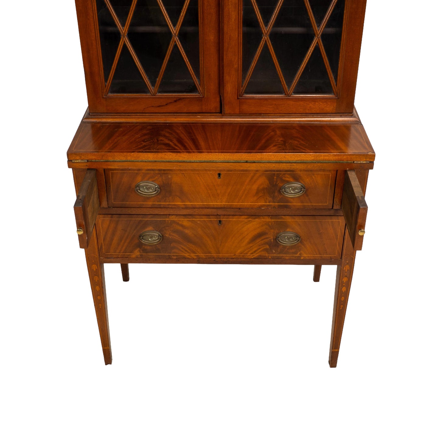 Late 19th Century Flame Mahogany Secretary Desk Bookcase, Antique Drop Front Desk