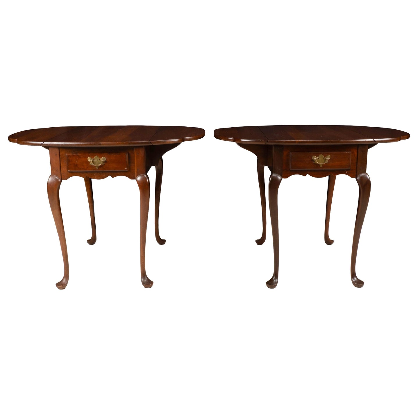Pair Hitchcock Solid Cherry Drop Leaf Side Tables Queen Anne Style End Tables