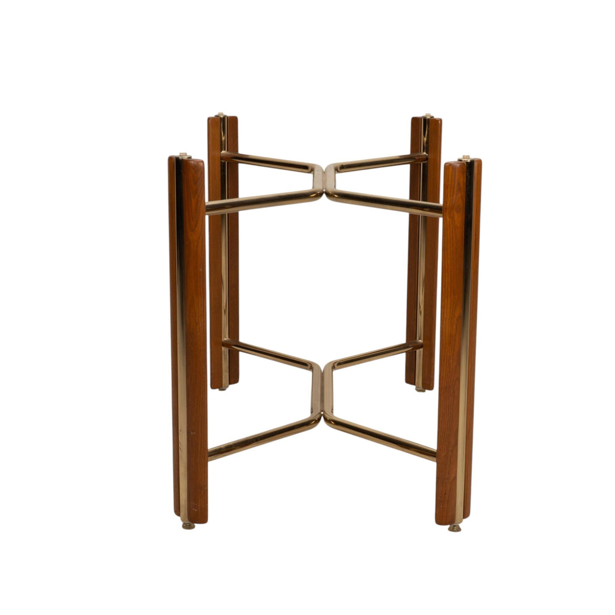 1980s Chromcraft Dining Table Base, Oak and Polished Brass - For Glass Top