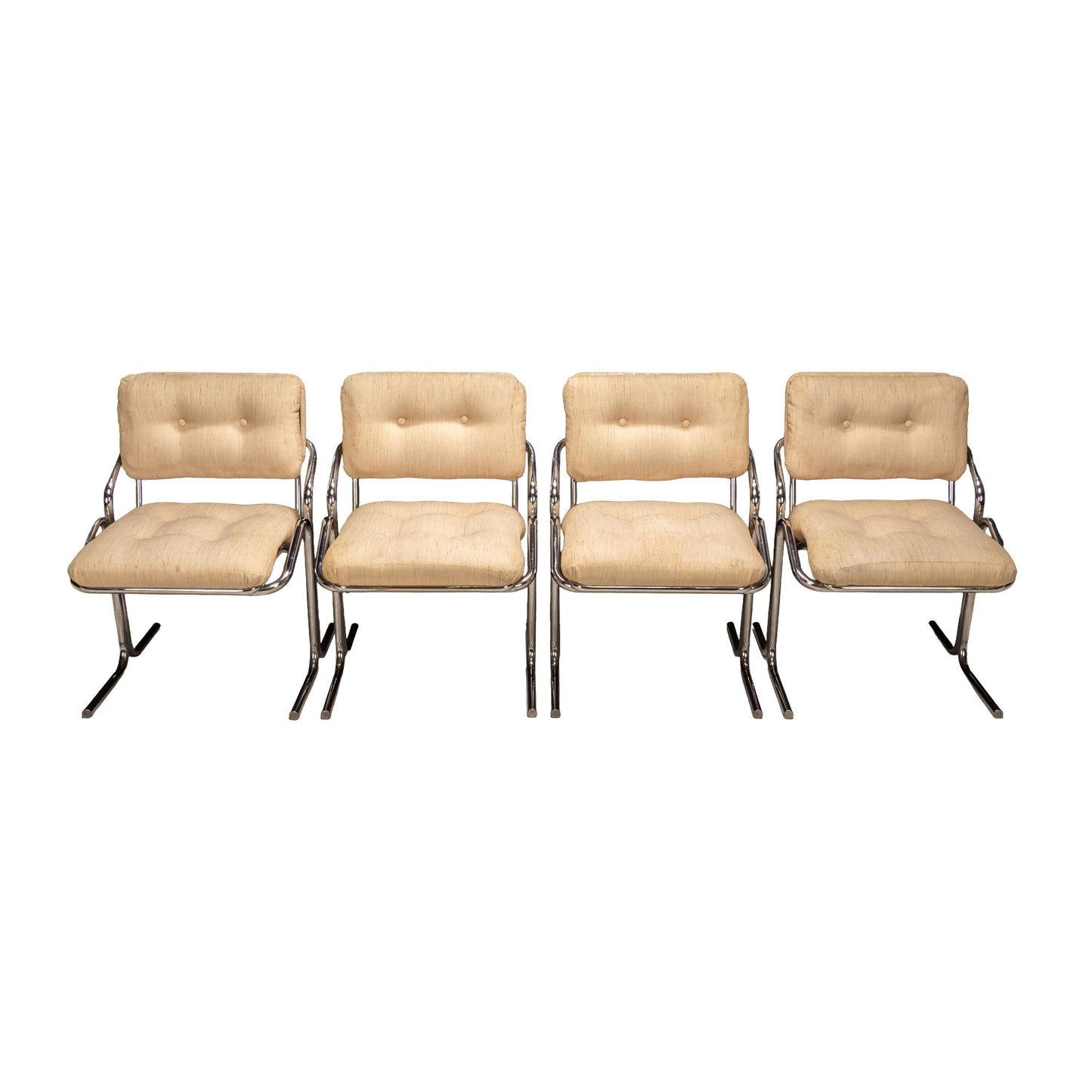 1970s Jerry Johnson Arcadia Cantilever Tubular Dining Chairs, Set of 4 – Chrome Retro Modern