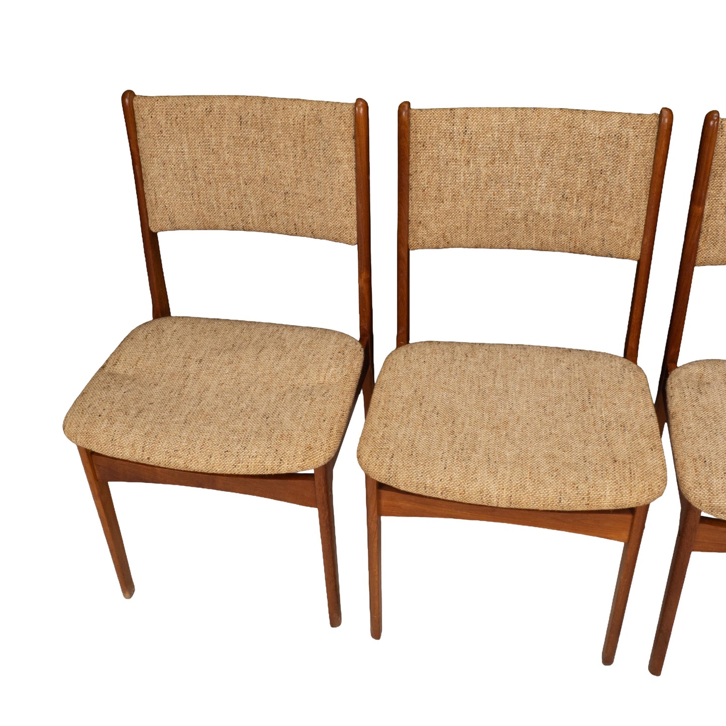 Set of 4 Danish Modern Dining Chairs Teak Frame Tweed Upholstery Mid Century