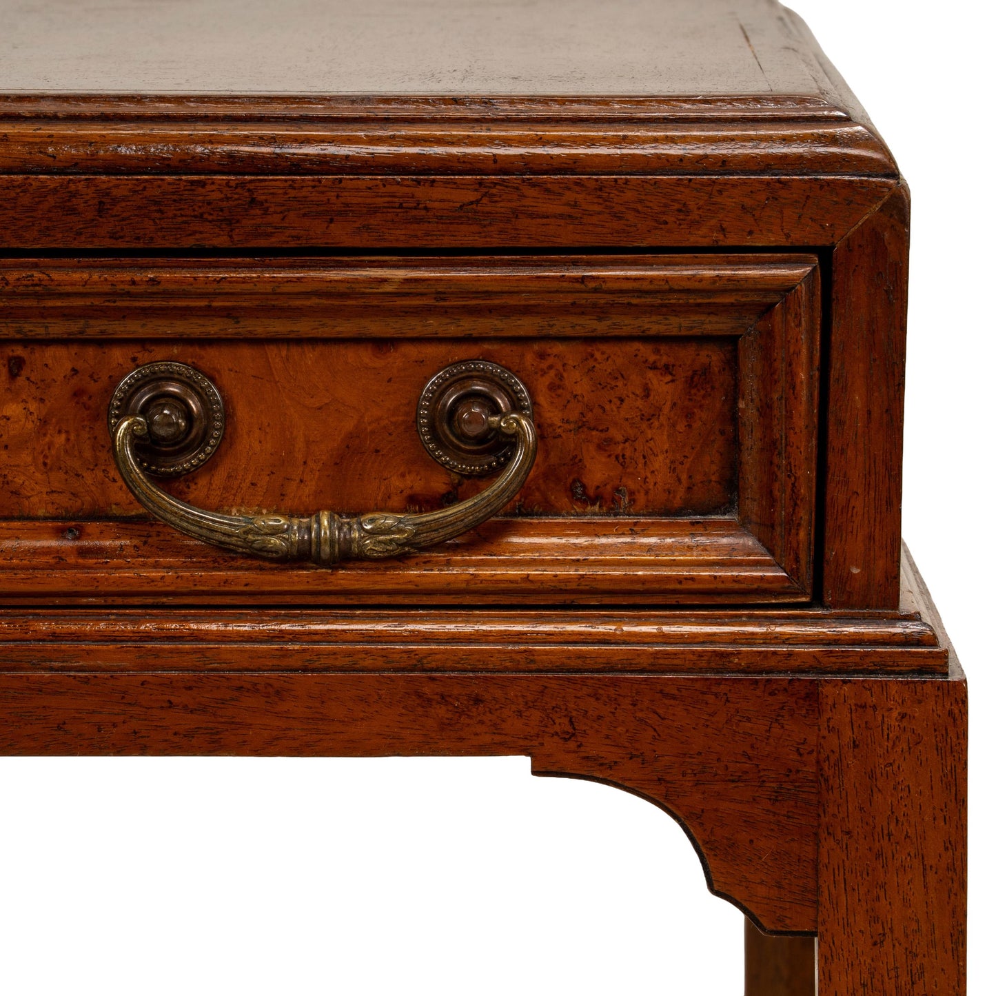 Vintage Burl Walnut Nightstands by Fine Arts Furniture With Brass Handles - A Pair