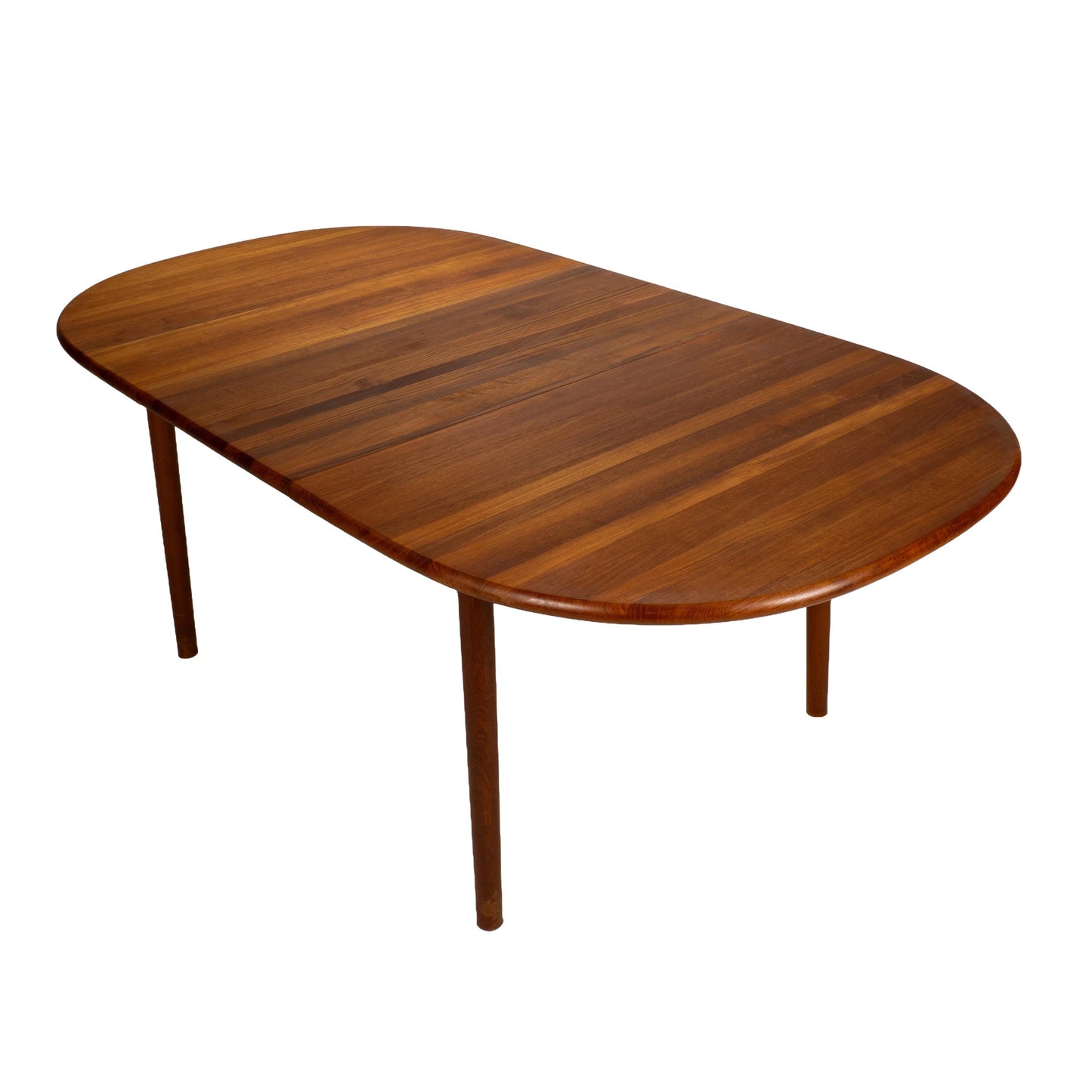 Danish Modern Solid Teak Dining Table W/ Leaf, Oval Extension Table