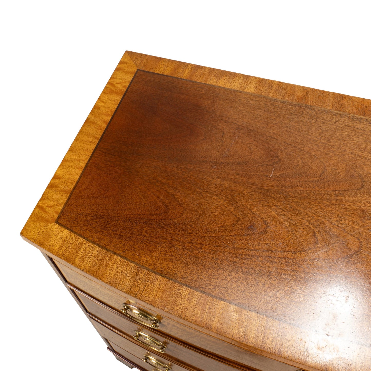 Baker Furniture Georgian Inlaid Banded Mahogany Bowfront Bachelor Chest of Drawers