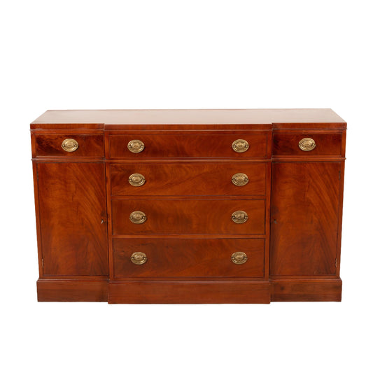 Baker Furniture Flamed Mahogany Sideboard With Brass Pulls & Locking Cabinets
