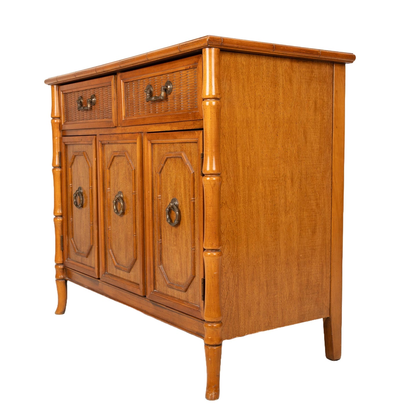 Vintage Broyhill Faux Bamboo Credenza – Palm Beach Regency Chinoiserie Sideboard – 1960s Hollywood Glam Console Cabinet - USA Shipping Avail