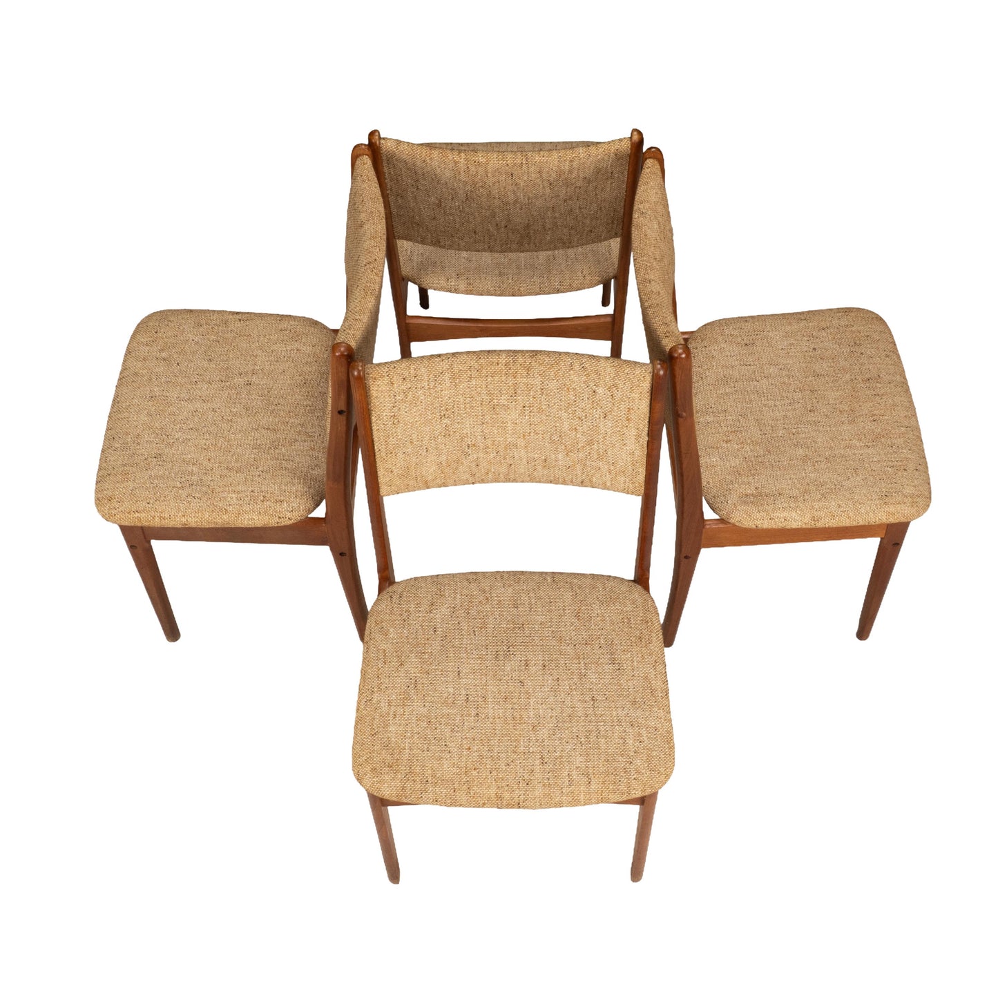 Set of 4 Danish Modern Dining Chairs Teak Frame Tweed Upholstery Mid Century