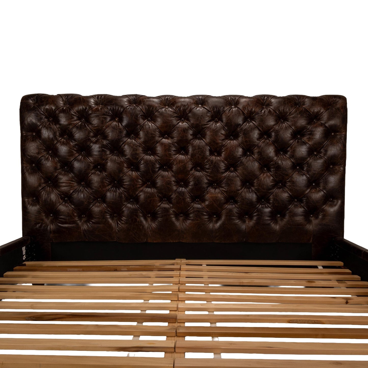 Pottery Barn Tufted Leather Chesterfield King Bed – Distressed Brown Leather & Nailhead Trim