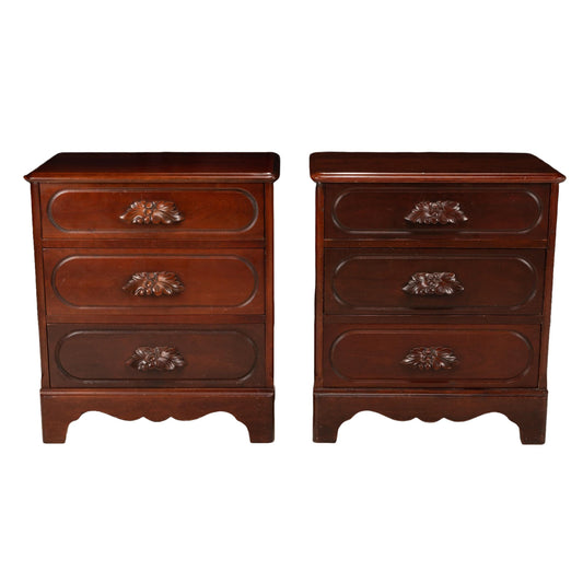 Mid Century Carl Forslund Nightstands – Pair of 3 Drawer Cherry Wood Side Tables, Vintage Chest End Tables, Traditional Bedroom Furniture