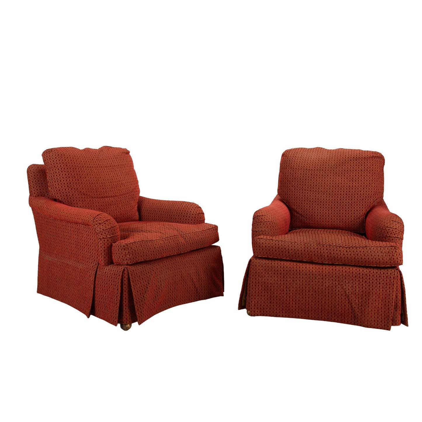 Baker Furniture Waterfowl Down English Roll Arm Skirted Club Chairs - A Pair