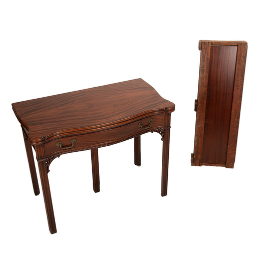Antique Caradelli of NYC Chippendale Carved Flamed Mahogany Flip Top Expandable Dining / Game Table , Gorgeous & Unique Piece, Space Saving