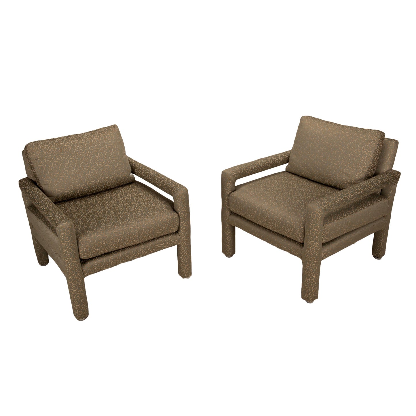 1980s Milo Baughman Style Parson Upholstered Lounge Chairs - A Pair , Classic Mid Century Modern Design MCM , High End Quality Piece