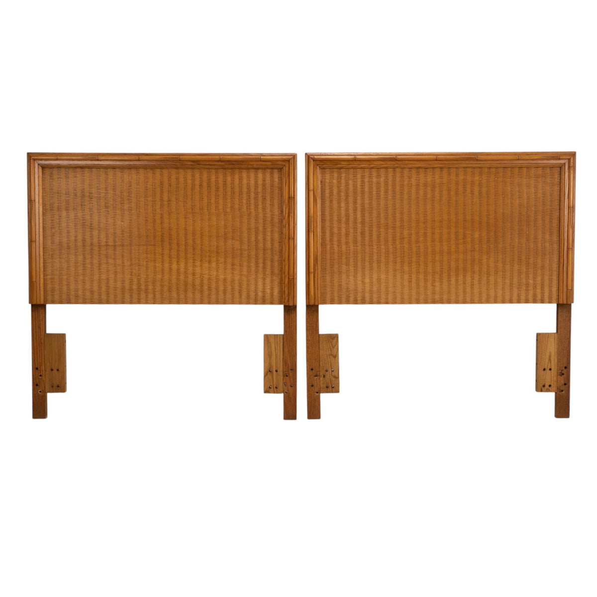 Pair Vintage Twin Rattan Headboards W/ Bamboo Style Wood Trim 40" - Combine for King
