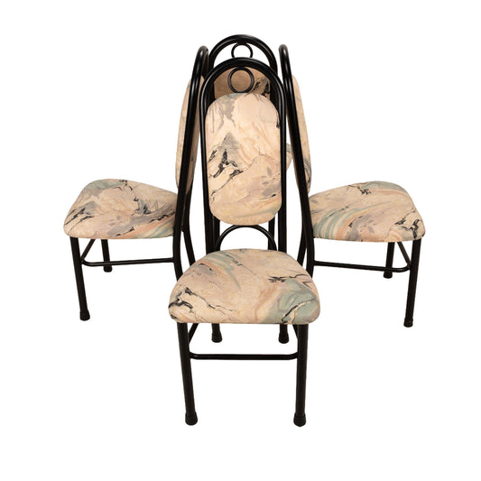 1980s Liberty Furniture of Canada Postmodern Upholstered Black Metal Tubular Dining Chairs - Set of 4