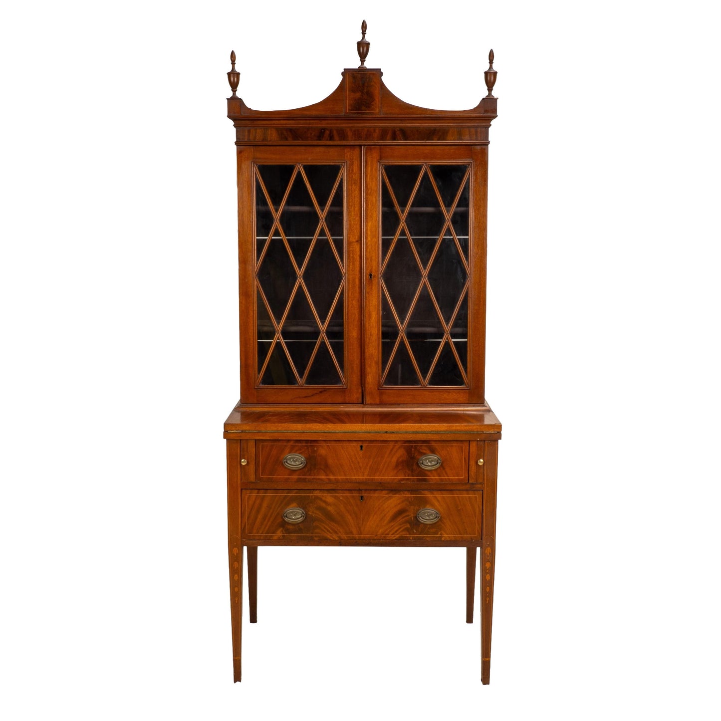 Late 19th Century Flame Mahogany Secretary Desk Bookcase, Antique Drop Front Desk