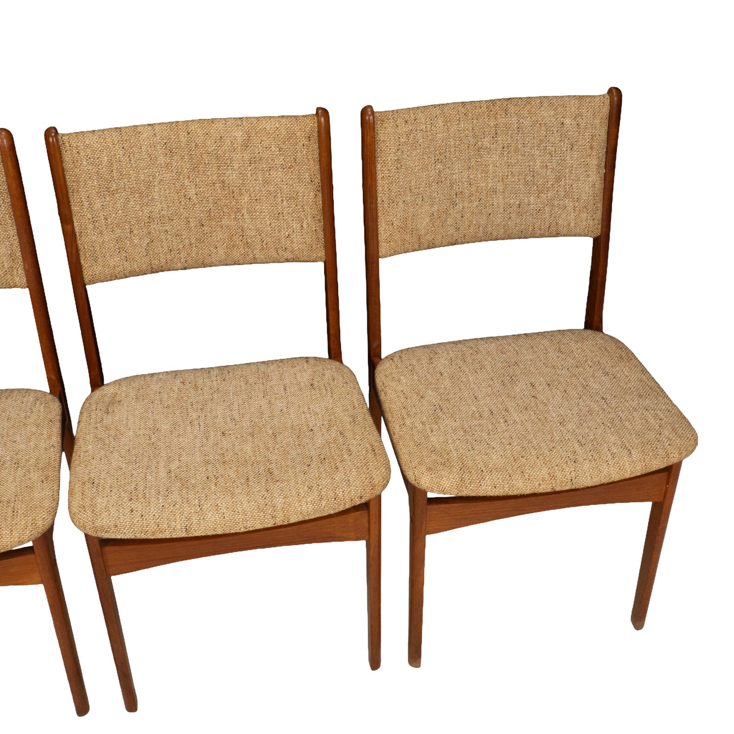 Set of 4 Danish Modern Dining Chairs Teak Frame Tweed Upholstery Mid Century