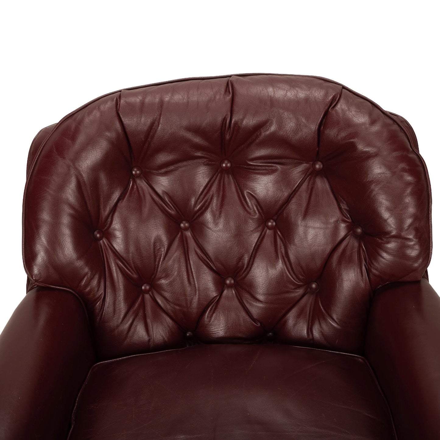 1980s Leathercraft Kirkland Armchair in Burgundy, Tufted Leather with Brass Studs, Vintage Leather Accent Chair, Classic Leather Seating