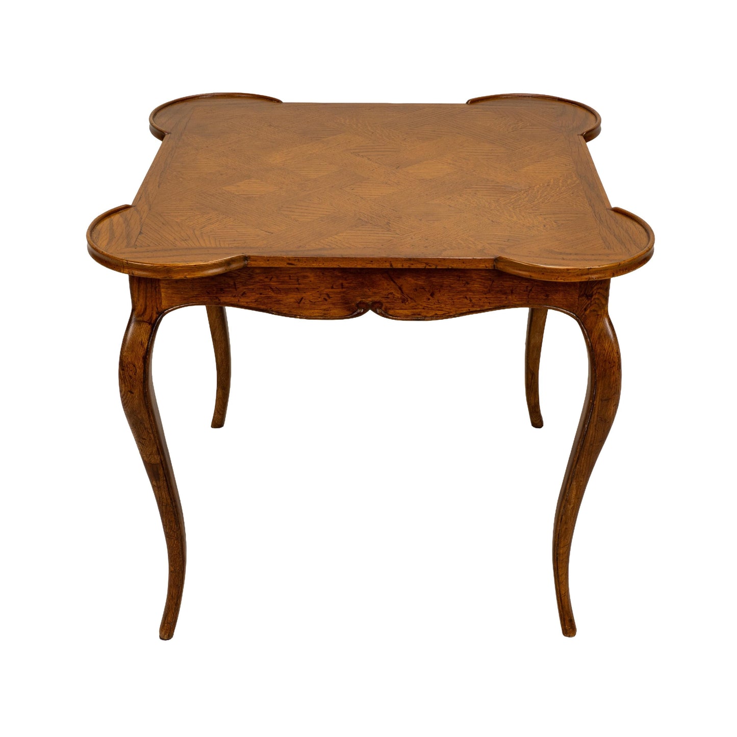 Italian Cabriole Leg Parquetry Top Oak Game Table Made in Italy