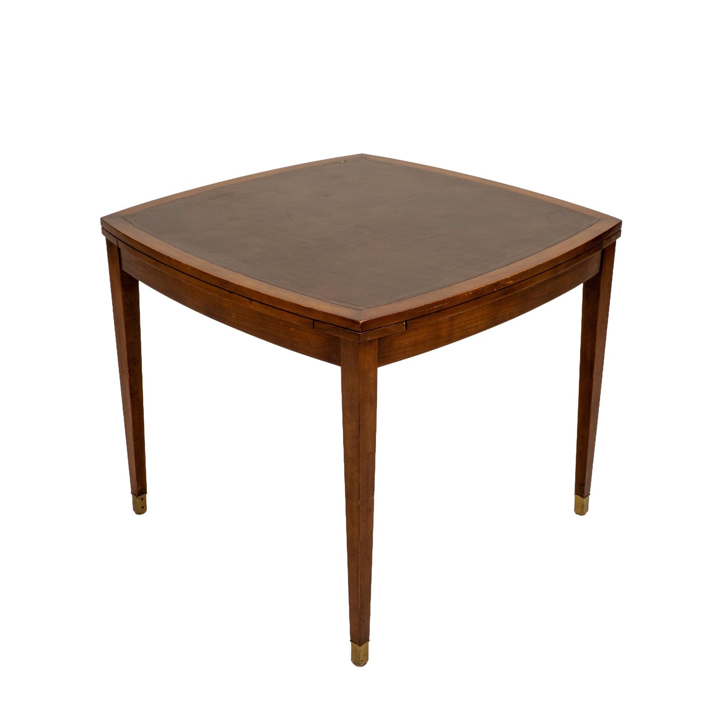 Vintage Old Colony Beacon Hill Walnut & Leather Games Table W/ Hidden Drink Holders
